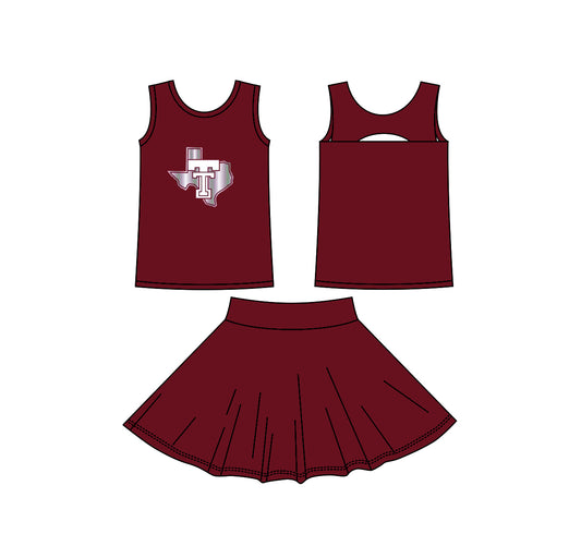 (Custom Design Preorder MOQ 5) Teams Troy Trojans Wine Tank Top Skort Girls Summer Yoga Clothes Set