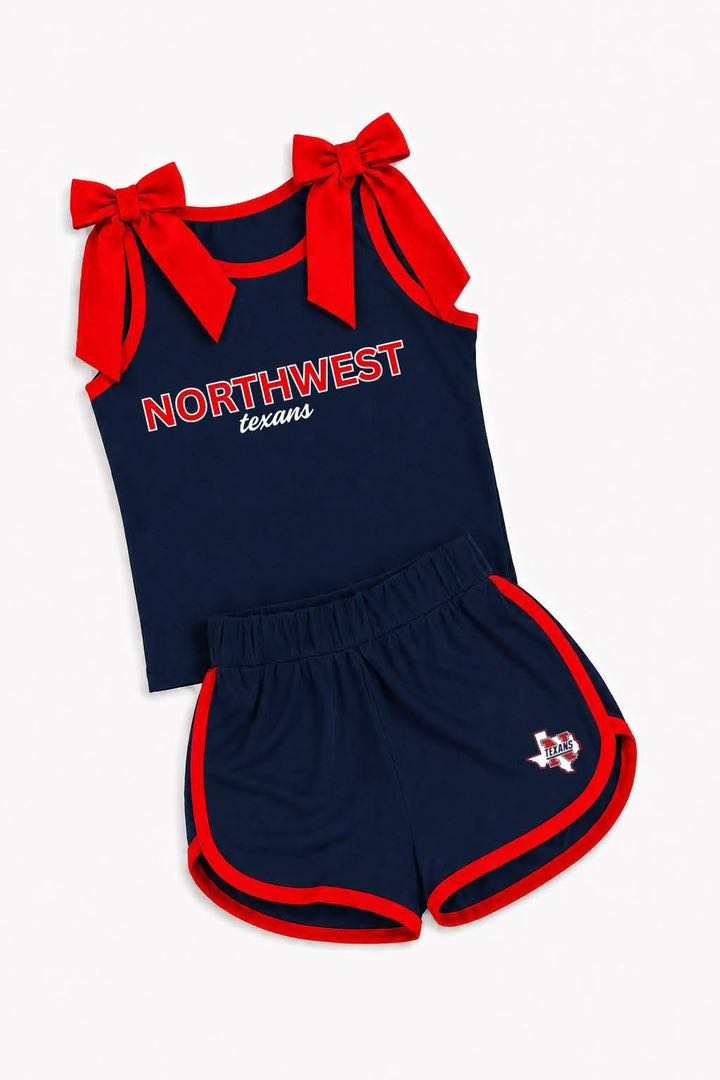 (Custom Design Preorder MOQ 5) Teams Northwest Texans Red Bows Vest Top Shorts Mommy and Me Summer Yoga Clothes Set