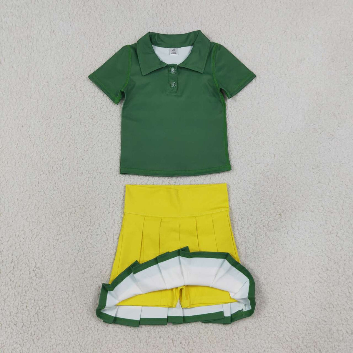 GSD4261  Green Polo Top Yellow Skort Girls Yoga Clothes Set