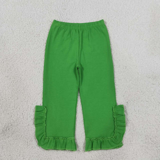 P1165 Green Cotton Ruffle Girls Bottom Pants