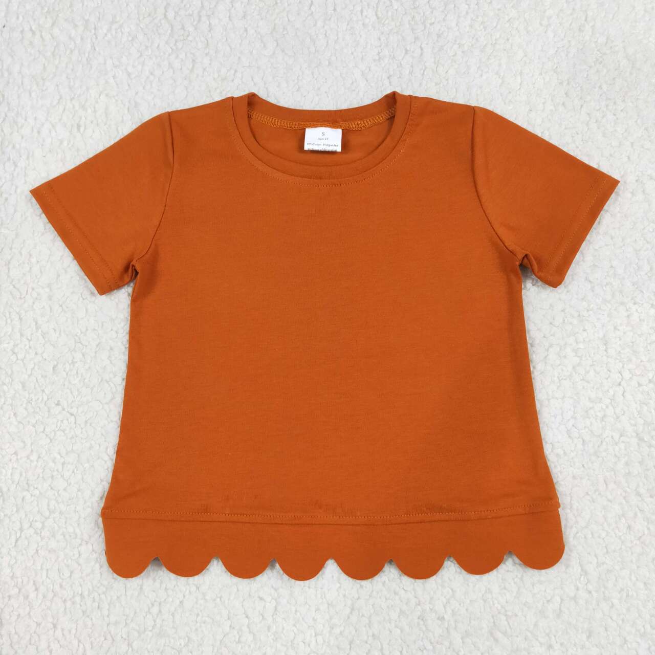 GT1775 Pumpkin Cotton Girls Scallop Edge Short Sleeve T-shirts Top