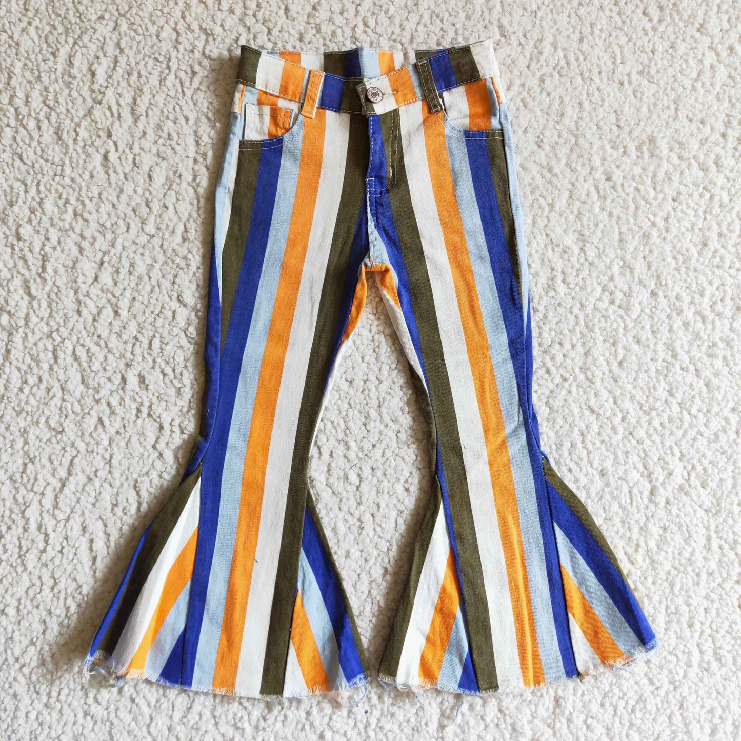 Bell bottom stripes denim pants P0029