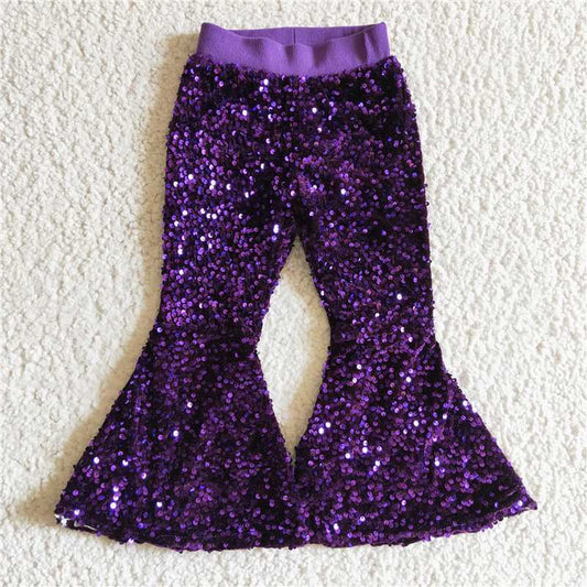 P0032 Purple Baby Girls Sequins Bell Pants
