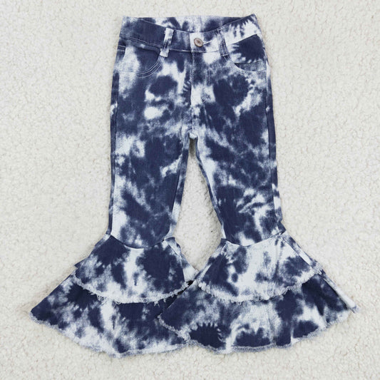 P0035 Navy Tie-dye Denim Bell Bottom Jeans Girls Pants