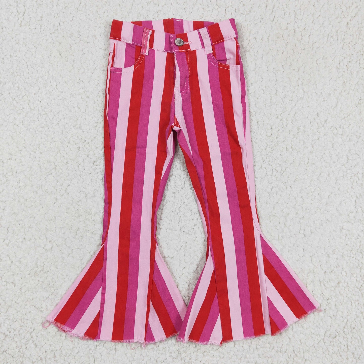 Bell bottom pink red stripes print girls Valentine's Day jeans  P0043
