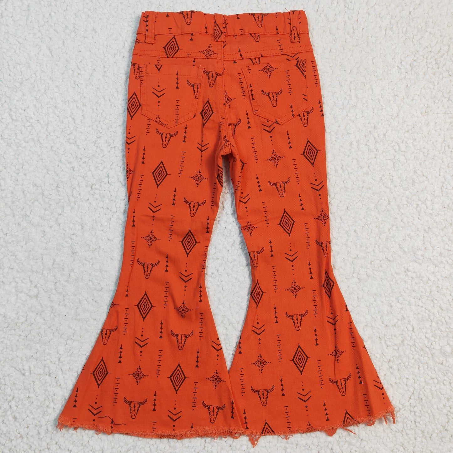 Western Baby Girls Cow Print Orange Bell Bottom Deim Pants