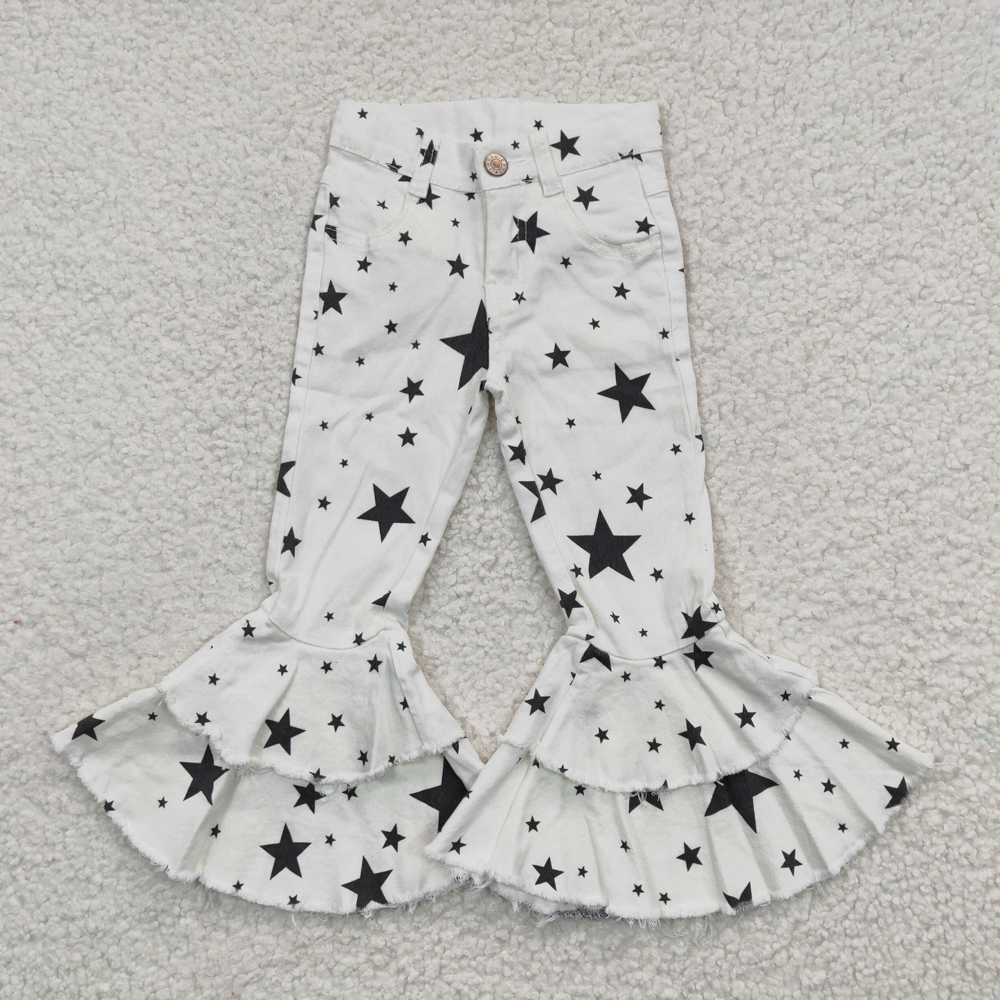 P0068  Stars White Denim Bell Bottom Jeans Girls Pants