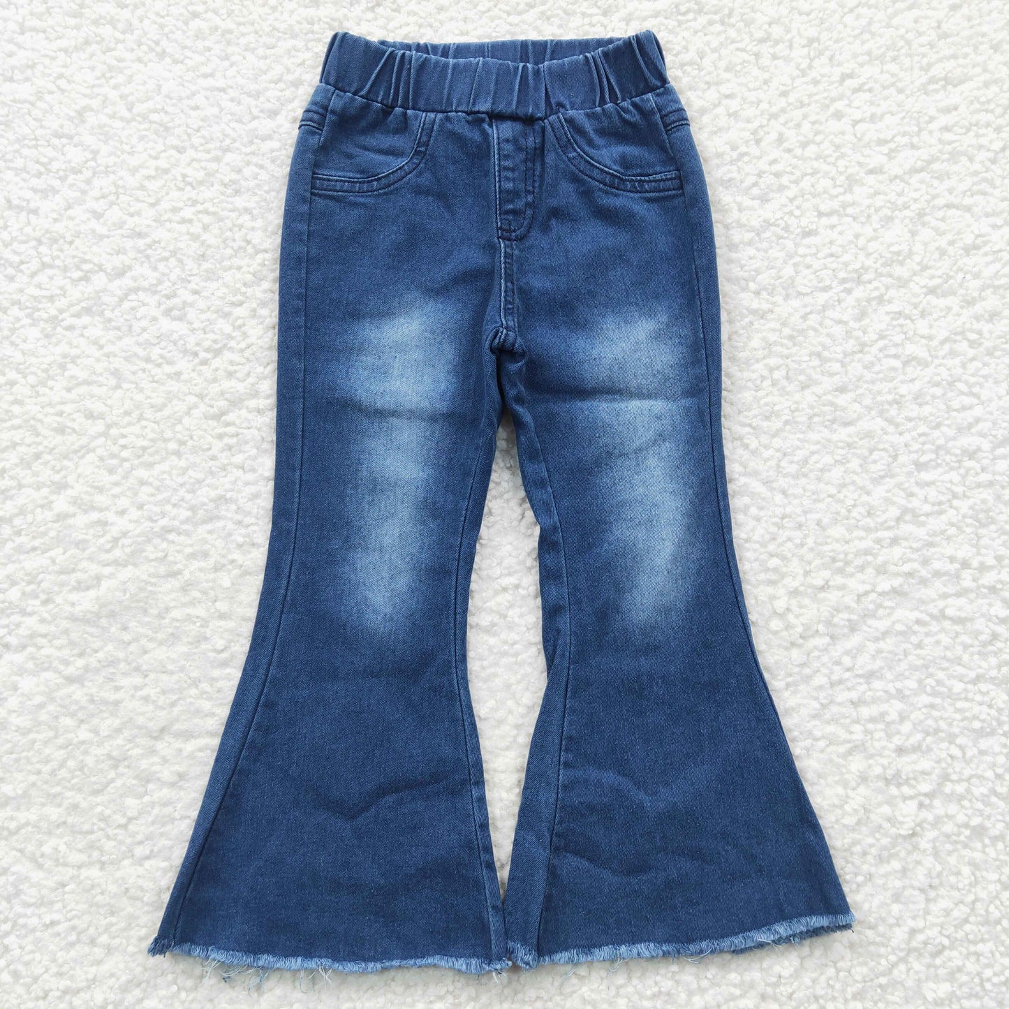 P0070  Blue Bleached Denim Bell Bottom Jeans Girls Pants