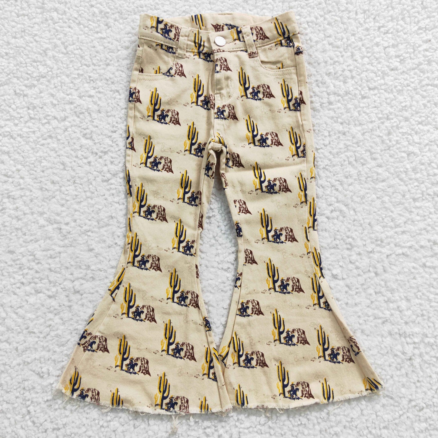 P0074  Cowgirl Cactus Denim Bell Bottom Jeans Girls Western Pants