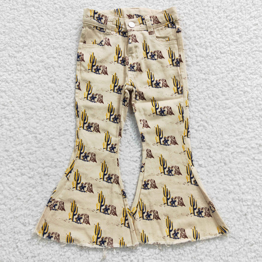 P0074  Cowgirl Cactus Denim Bell Bottom Jeans Girls Western Pants