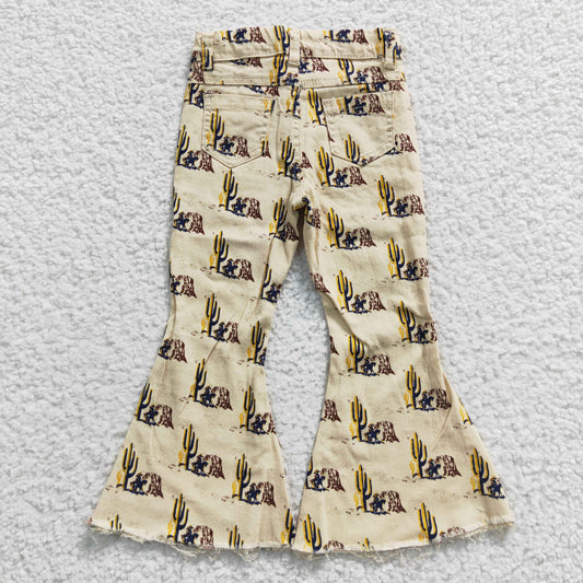 P0074  Cowgirl Cactus Denim Bell Bottom Jeans Girls Western Pants