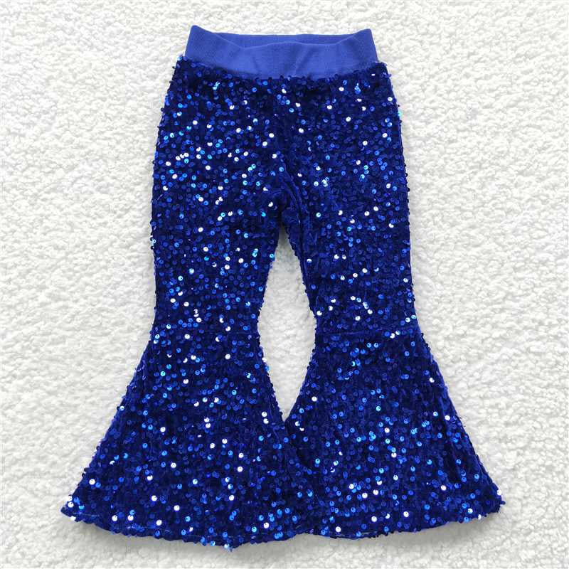 P0077 Blue Baby Girls Sequins Bell Pants