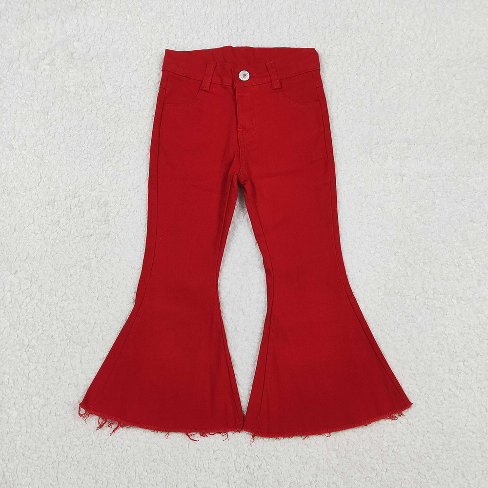P0083  Red Denim Bell Bottom Jeans Girls Christmas Pants