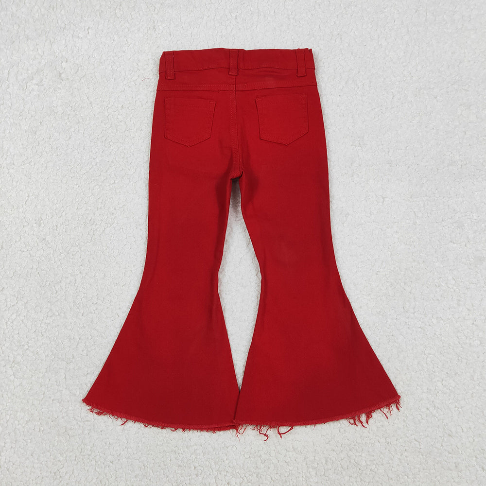 P0083  Red Denim Bell Bottom Jeans Girls Christmas Pants