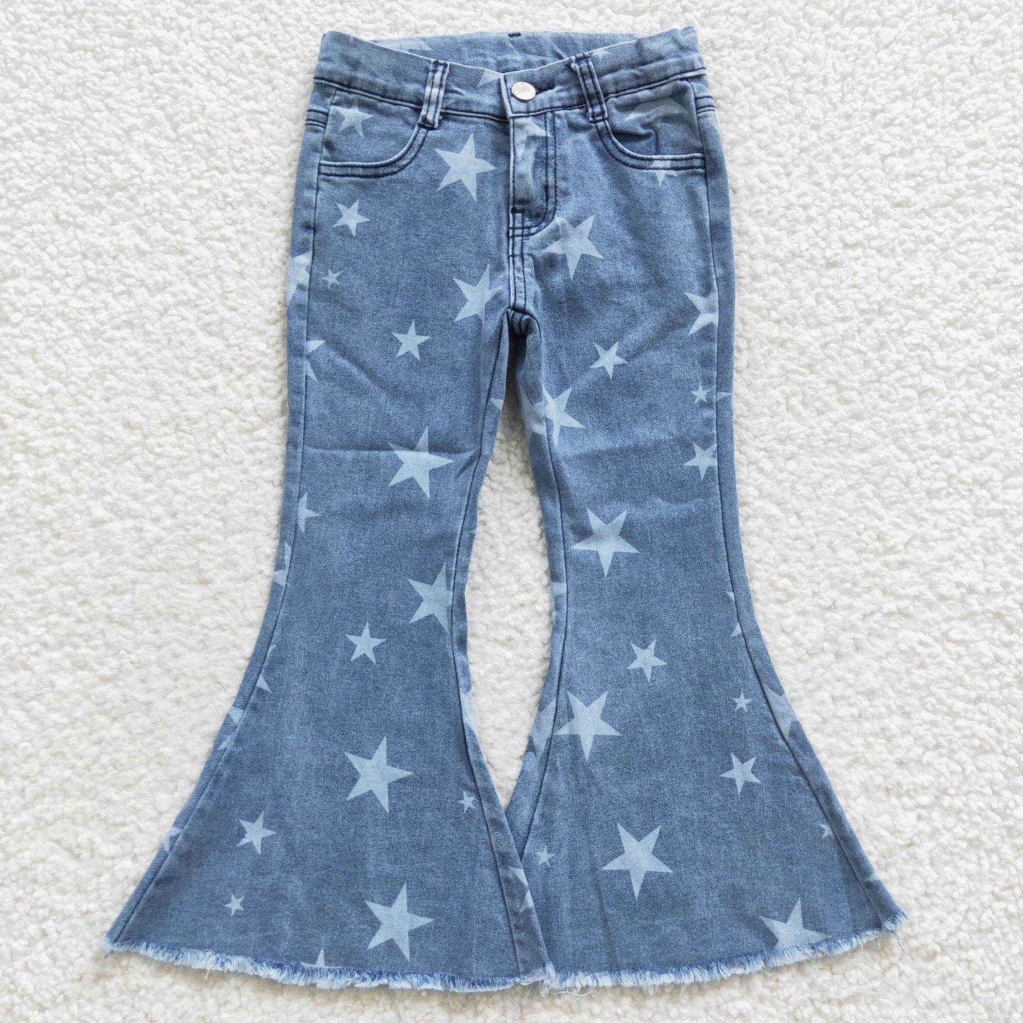 P0108  Stars Blue Denim Bell Bottom Jeans Girls 4th of July Pants