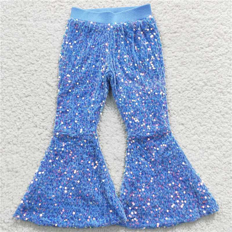 P0111 Sky Blue Baby Girls Sequins Bell Pants