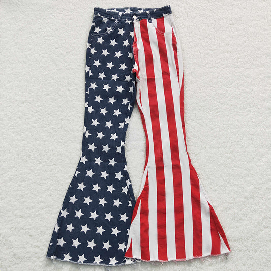 P0119 Women's Patriotic Star & Stripe Denim Pants – Red, White & Blue