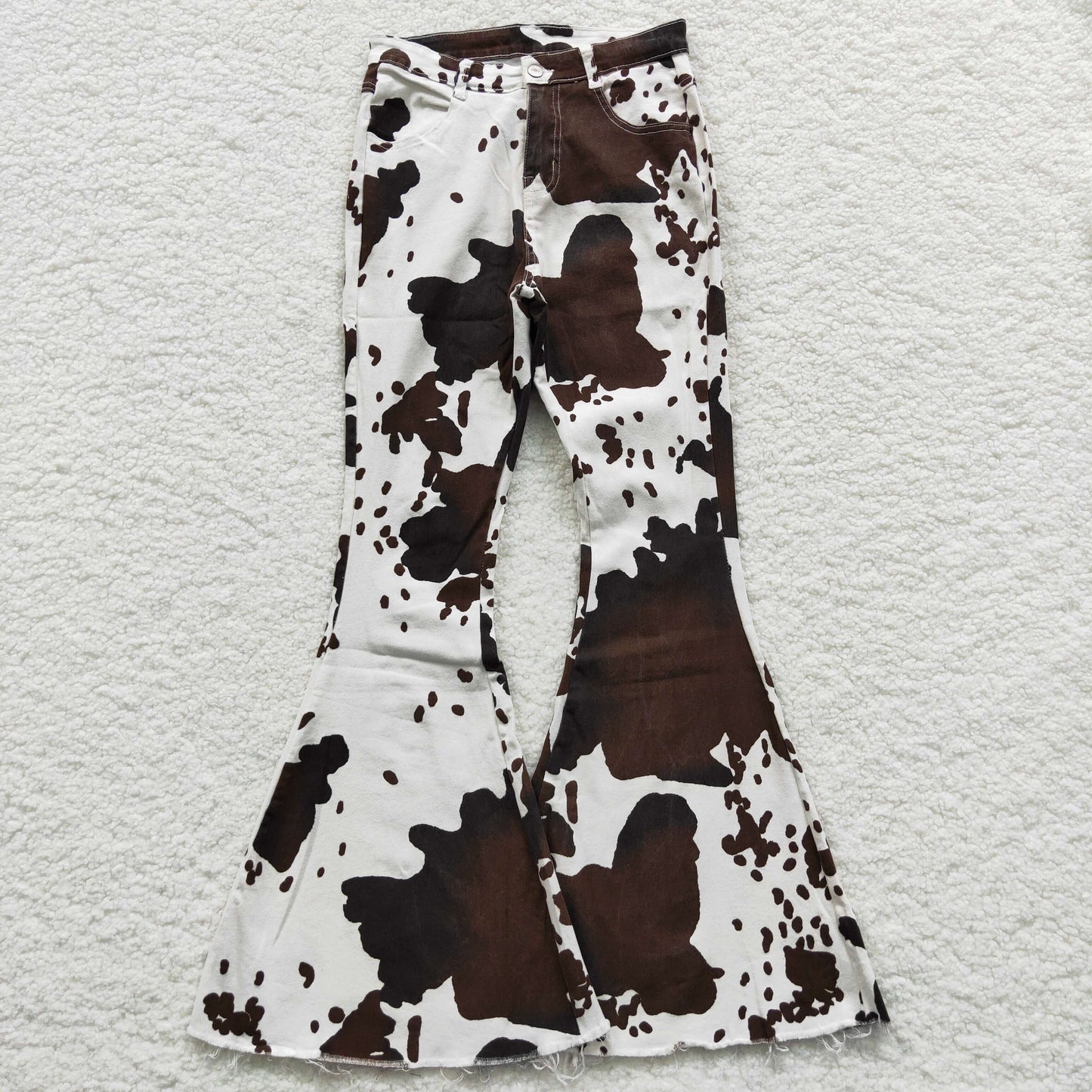 Adult Cowhide Denim Bell Bottom Jeans Woman Western Pants   P0120