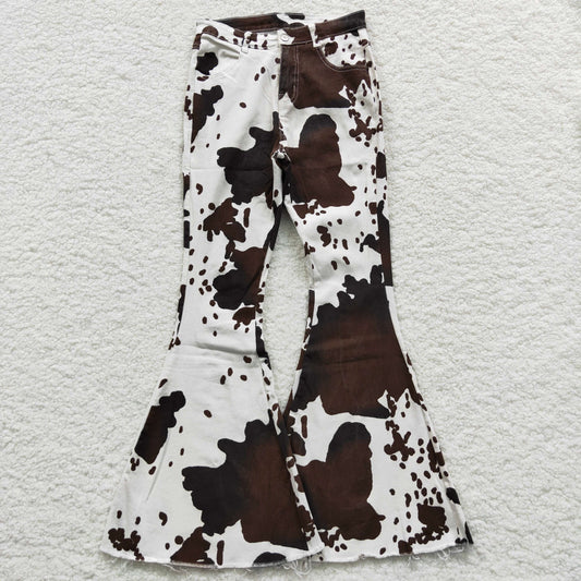 Adult Cowhide Denim Bell Bottom Jeans Woman Western Pants   P0120