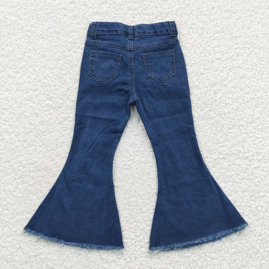 P0126  Aztec Blue Bleached Denim Bell Bottom Jeans Girls Western Pants
