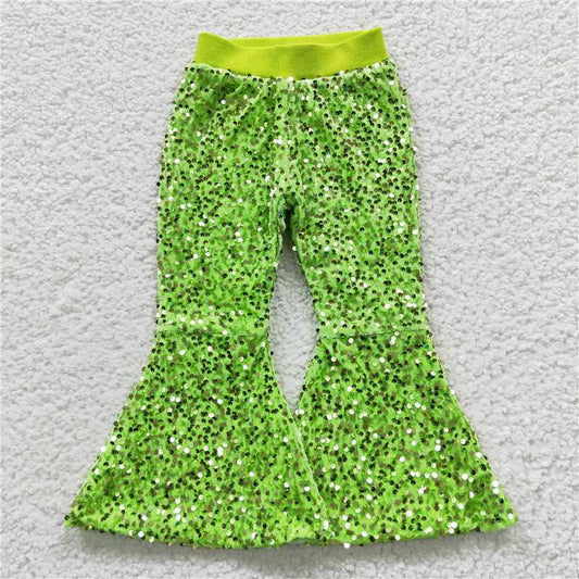 P0148 Lime Green Baby Girls Sequins Bell Pants