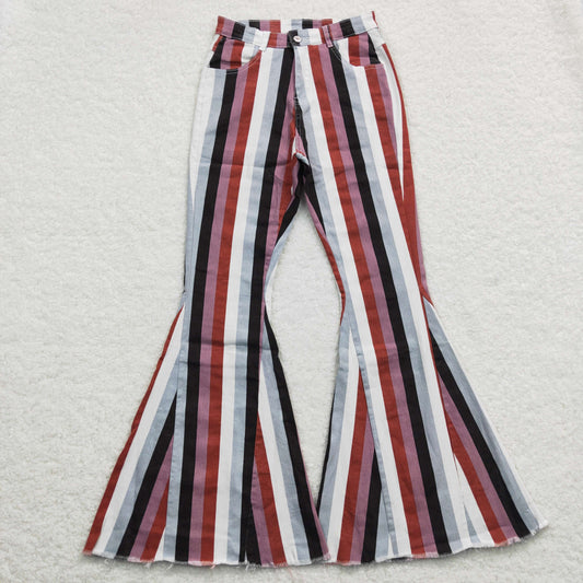 Adult Stripes Denim Bell Bottom Jeans Woman Pants   P0152