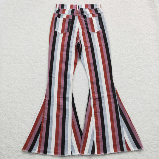 Adult Stripes Denim Bell Bottom Jeans Woman Pants   P0152