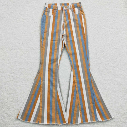 Adult Stripes Denim Bell Bottom Jeans Woman Pants   P0153