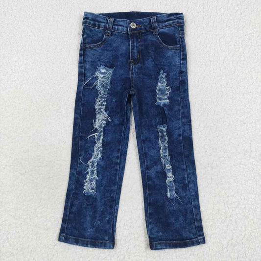 P0197 Blue Distressed Denim Straight Bottoms Jeans Kids Pants
