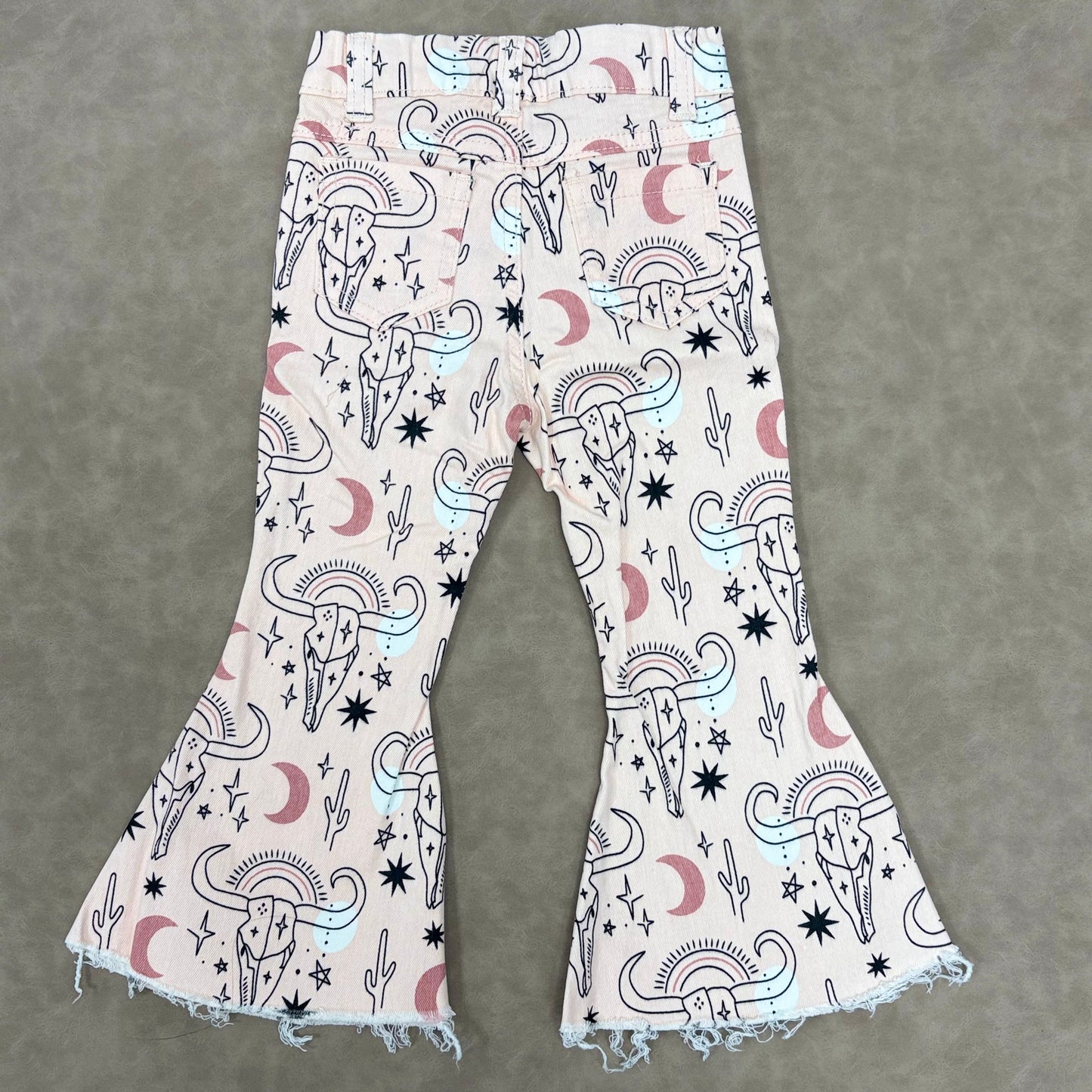 Baby Girls Western Cow Light Pink Bell Bottom Denim Pants