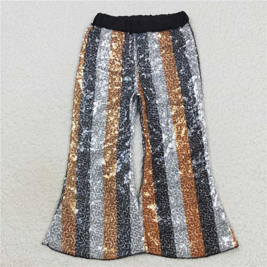 P0278 Gold Black Stripes Baby Girls Sequins Mardi Gras Pants