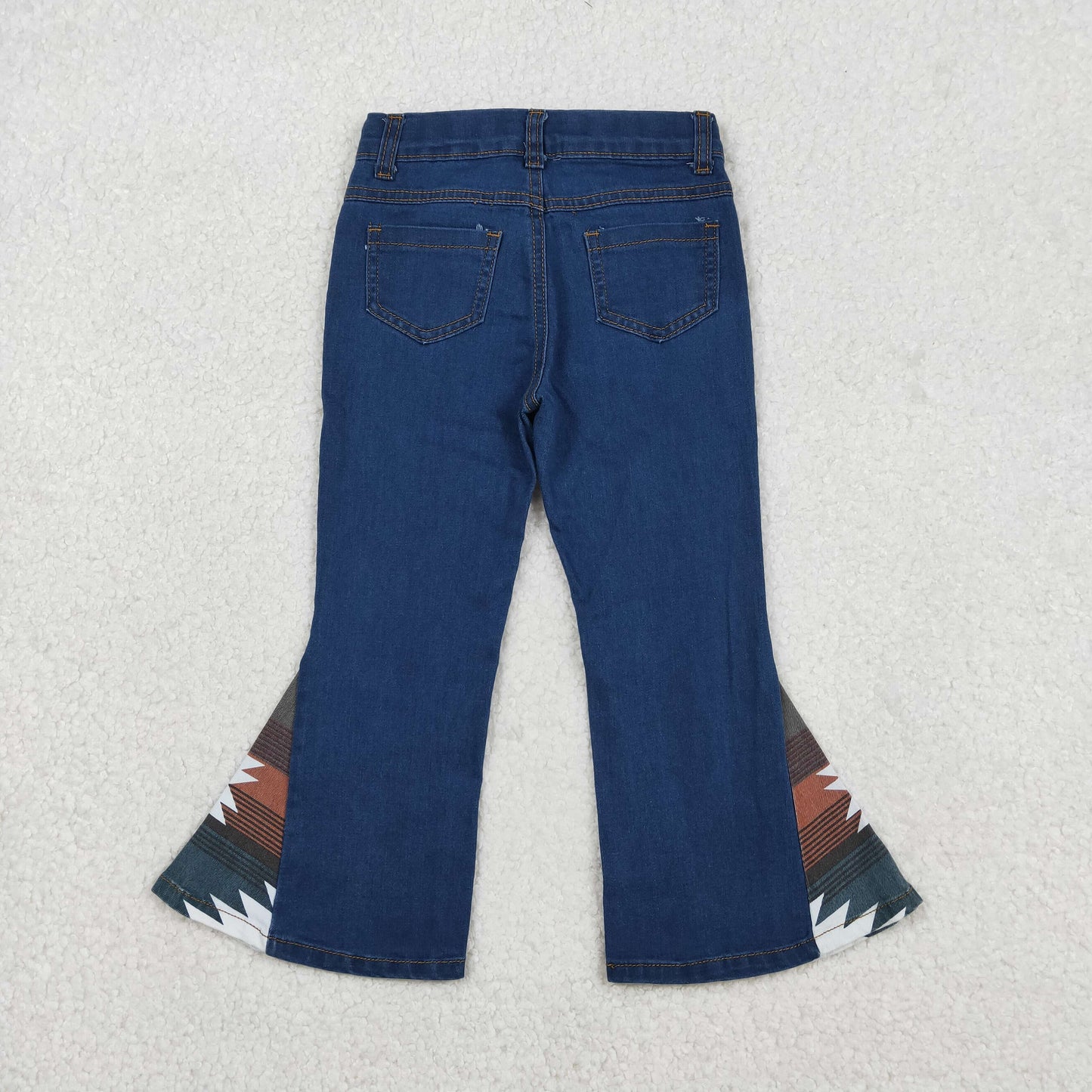 Sibling Baby Girls Western Aztec Cow Print Bell Bottom Denim Pants