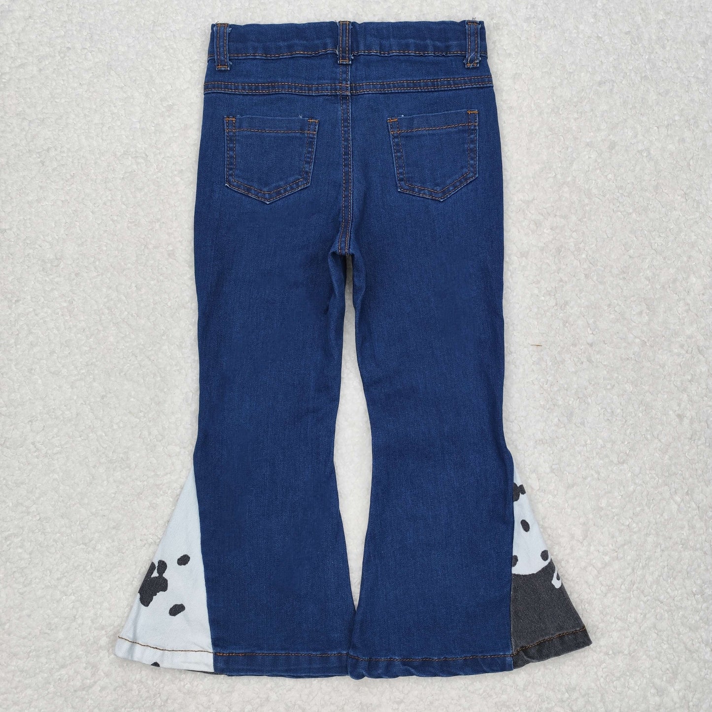 Sibling Baby Girls Western Aztec Cow Print Bell Bottom Denim Pants
