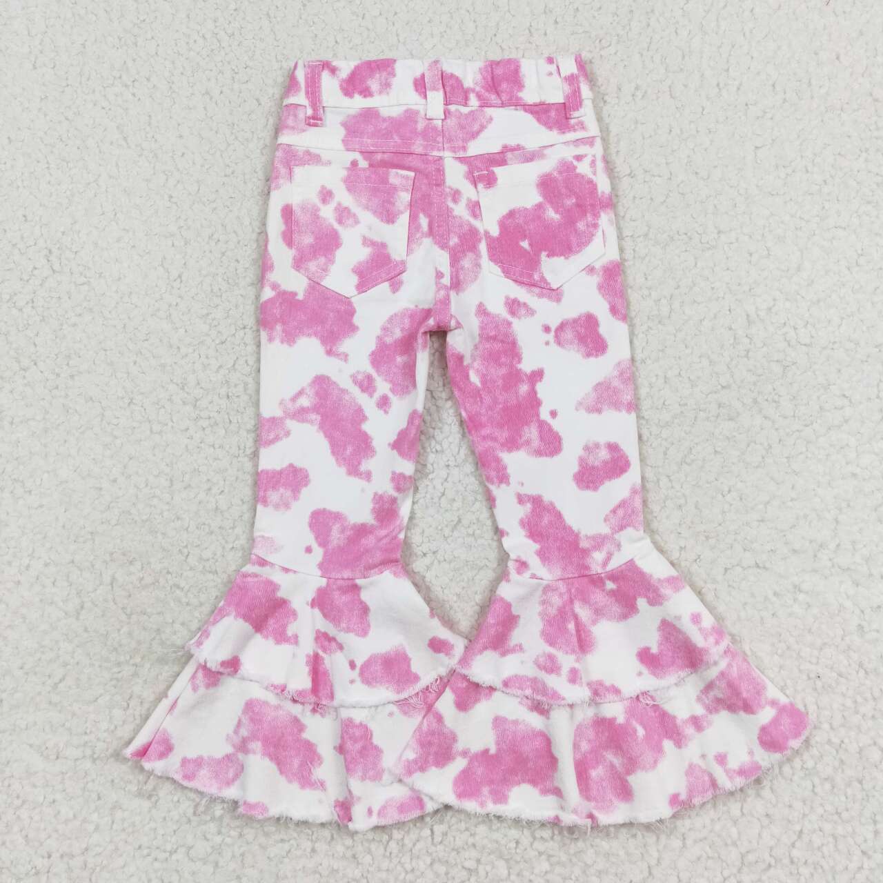 Cow hide pink print denim bell bottom jeans girls western pants P0406