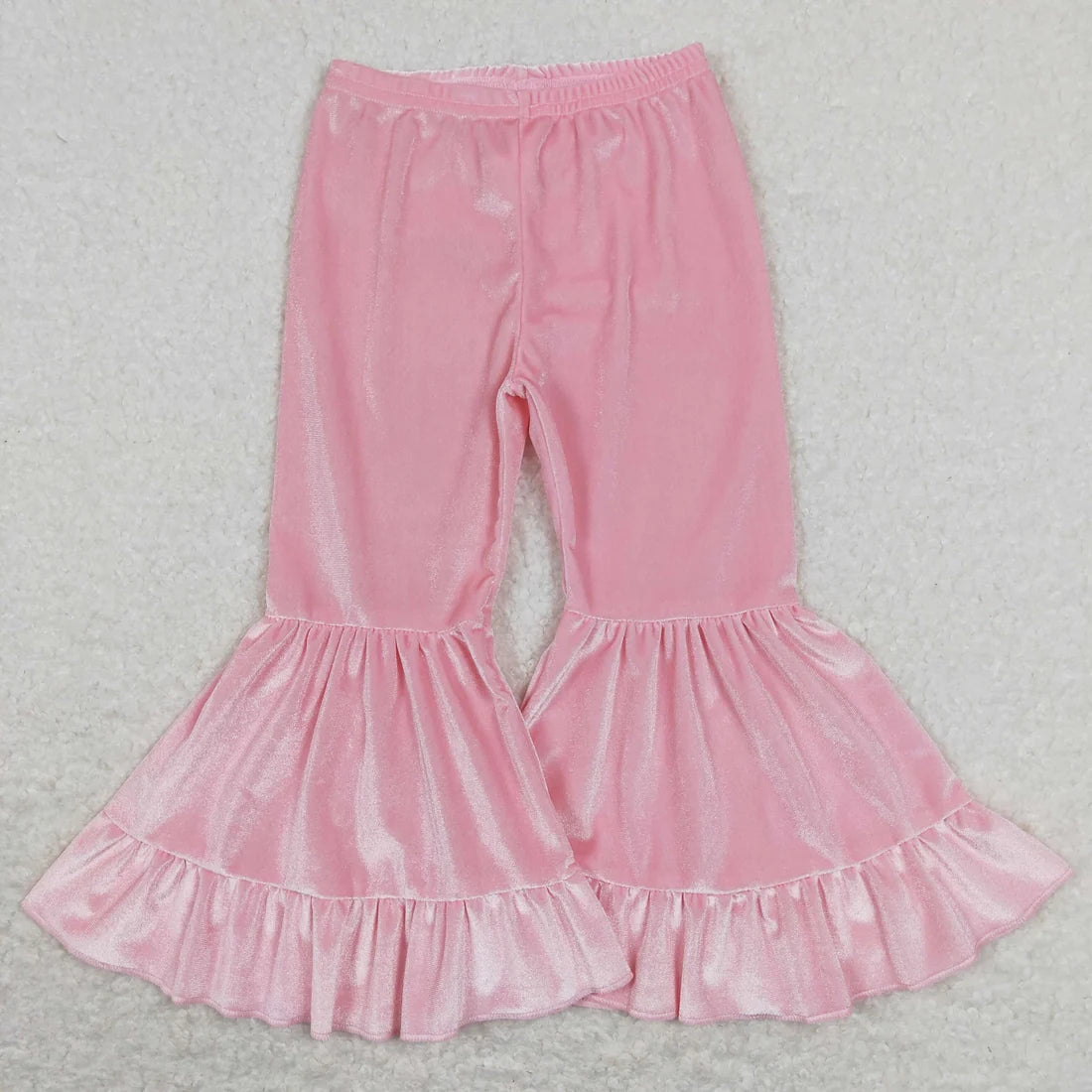 Sibling Baby Girls Christmas Green Face Top with Pink Velvet Bell Bottom Pants Outfit