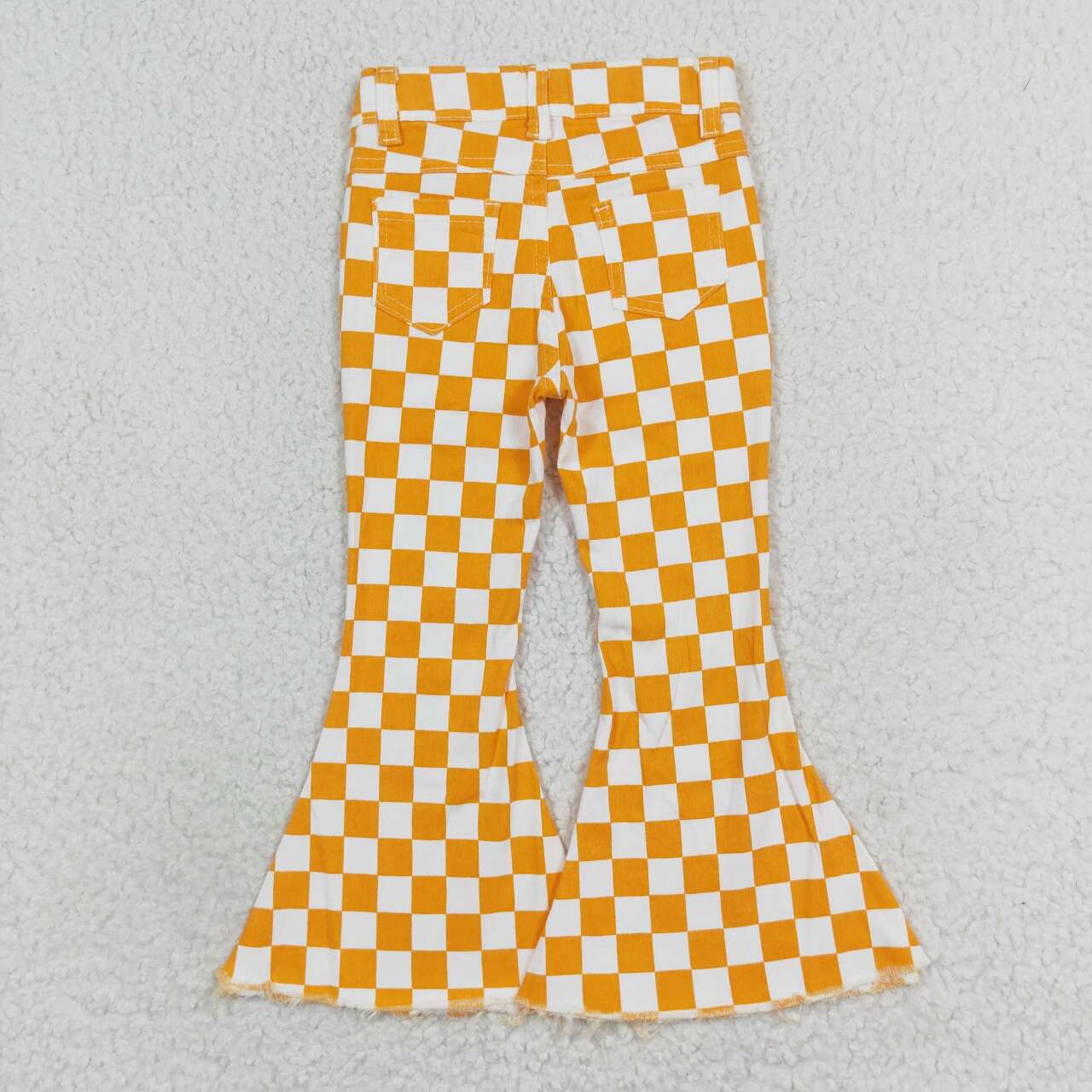 P0468 Toddler Girls Orange Plaid Denim Bell Bottoms Jeans for Kids