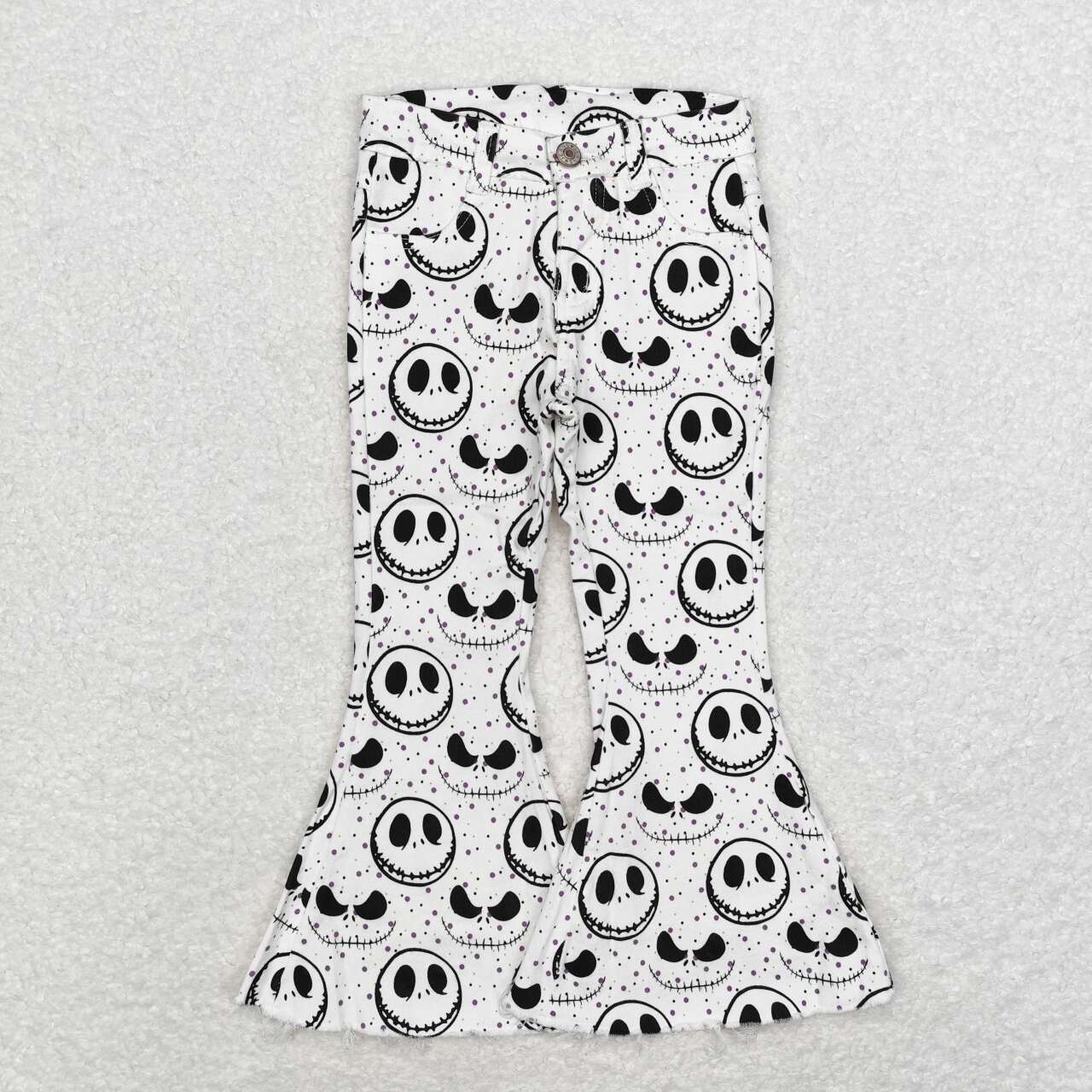 P0488 Nightmar* Smiling White Denim Bell Bottoms Jeans Girls Halloween Pants