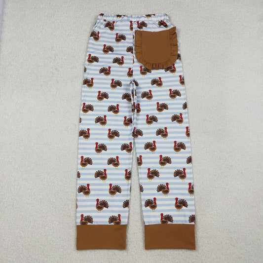 P0516 Turkey Stripes Print Woman Thanksgiving Bottom Pocket Pants