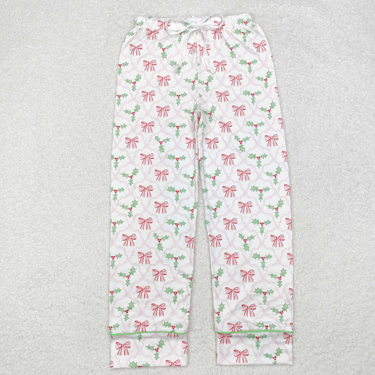 P0545 Adult Holly Bows Print Woman Christmas Bottom Pajamas Pants