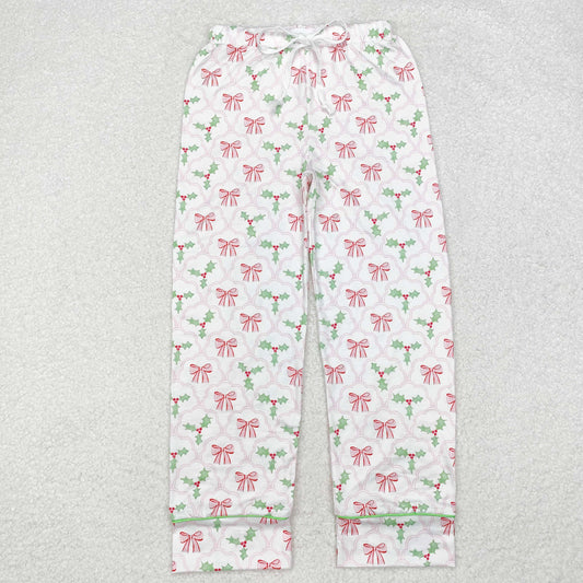 P0545 Adult Holly Bows Print Woman Christmas Bottom Pajamas Pants