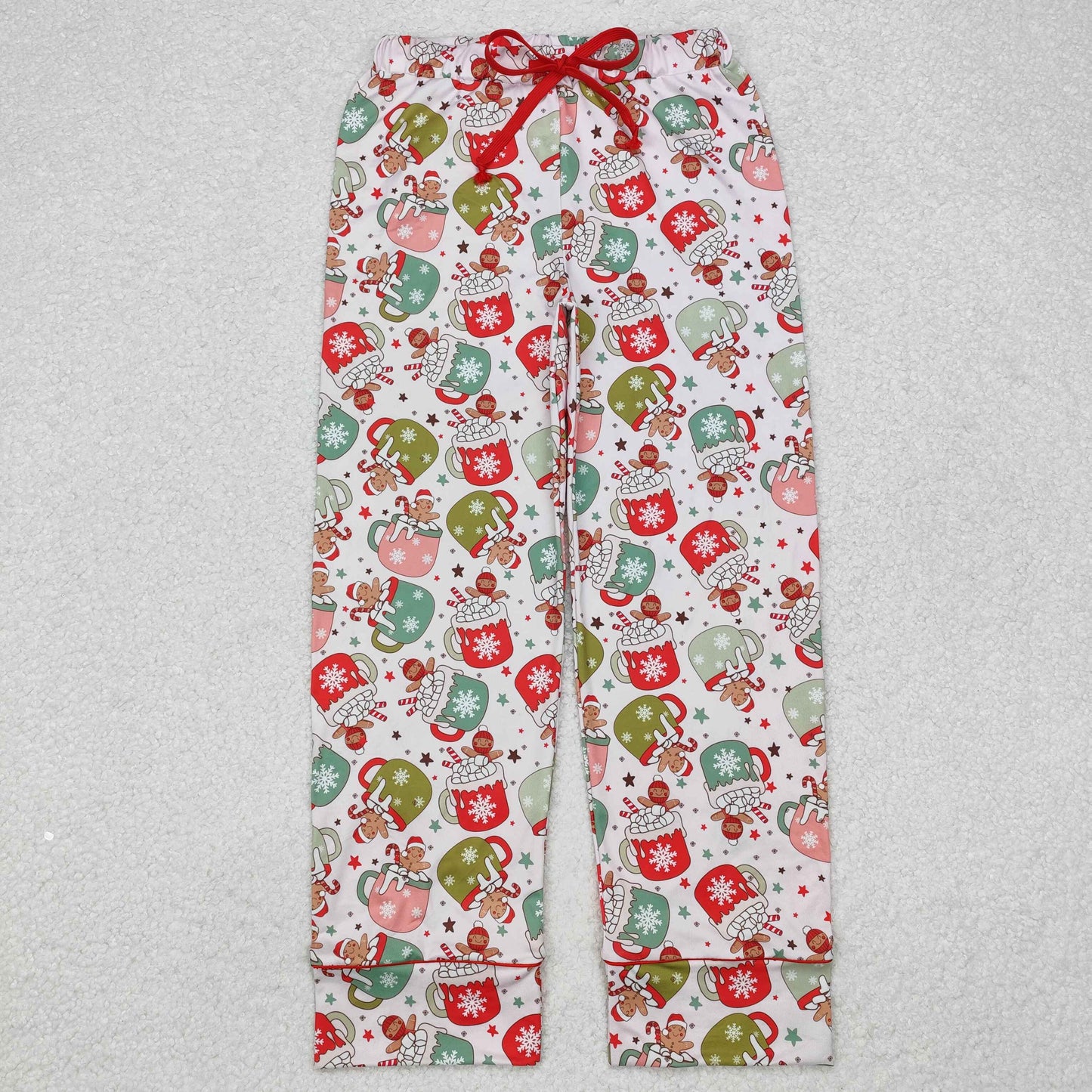 P0601 Adult Gingerbread Cups Candy Cane Print Woman Christmas Bottom Pajamas Pants