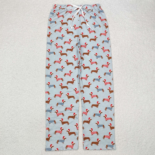 P0686 Adult Dog Blue Print Man Christmas Bottom Pajamas Pants