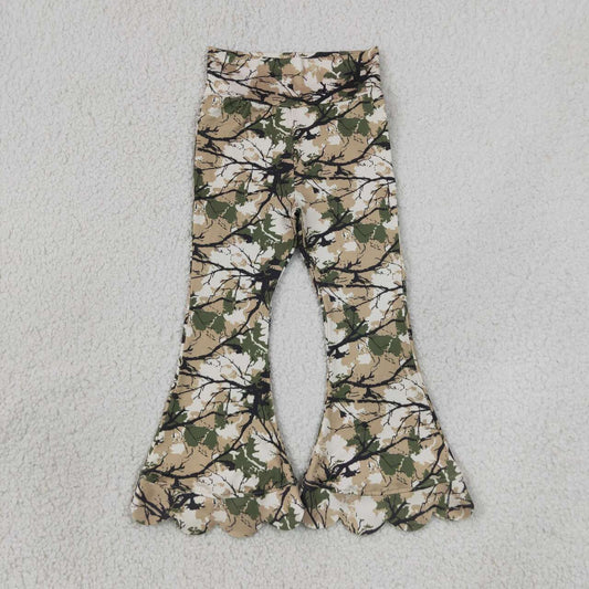 P1035 Branch Camo Girls Scallop Edge Bell Bottom Pants