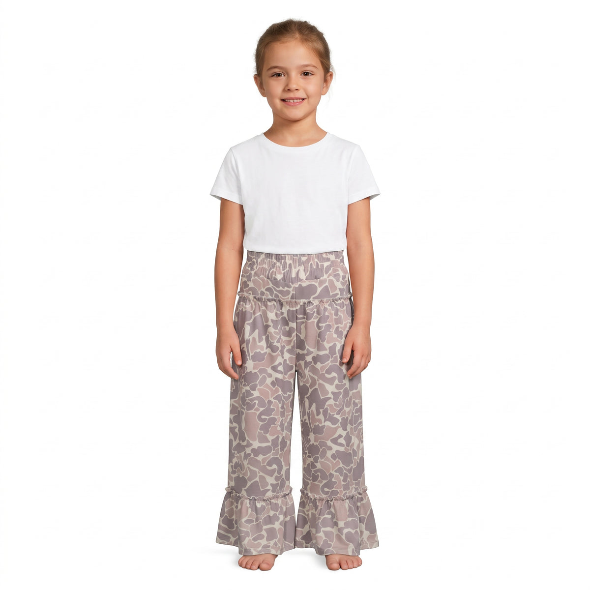 P1056 Brown Camo Print Ruffle Flare Active Girls Bottom Yoga Pants
