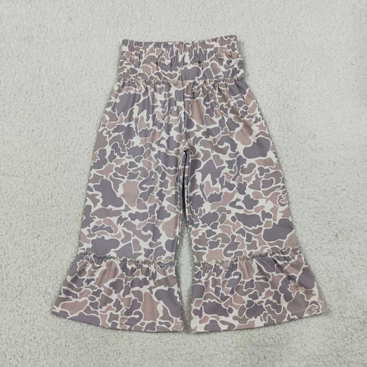 P1056 Brown Camo Print Ruffle Flare Active Girls Bottom Yoga Pants