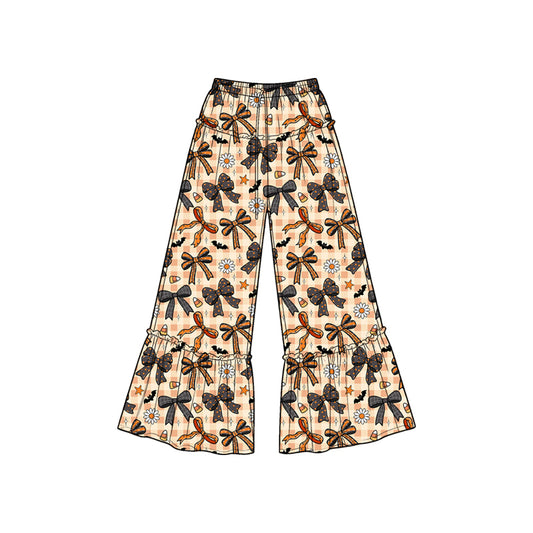 7.6 Preorder KIds Girls Plaid Daisy Bat Bow Print Wide Leg Pants