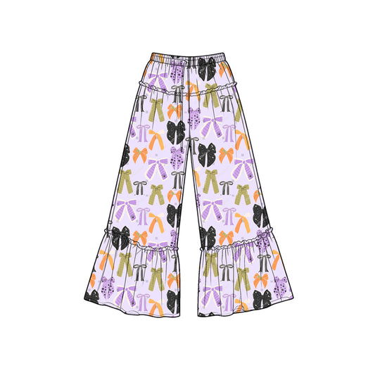 7.6 Preorder KIds Girls Lavender Multi Color Bow Print Wide Leg Pants