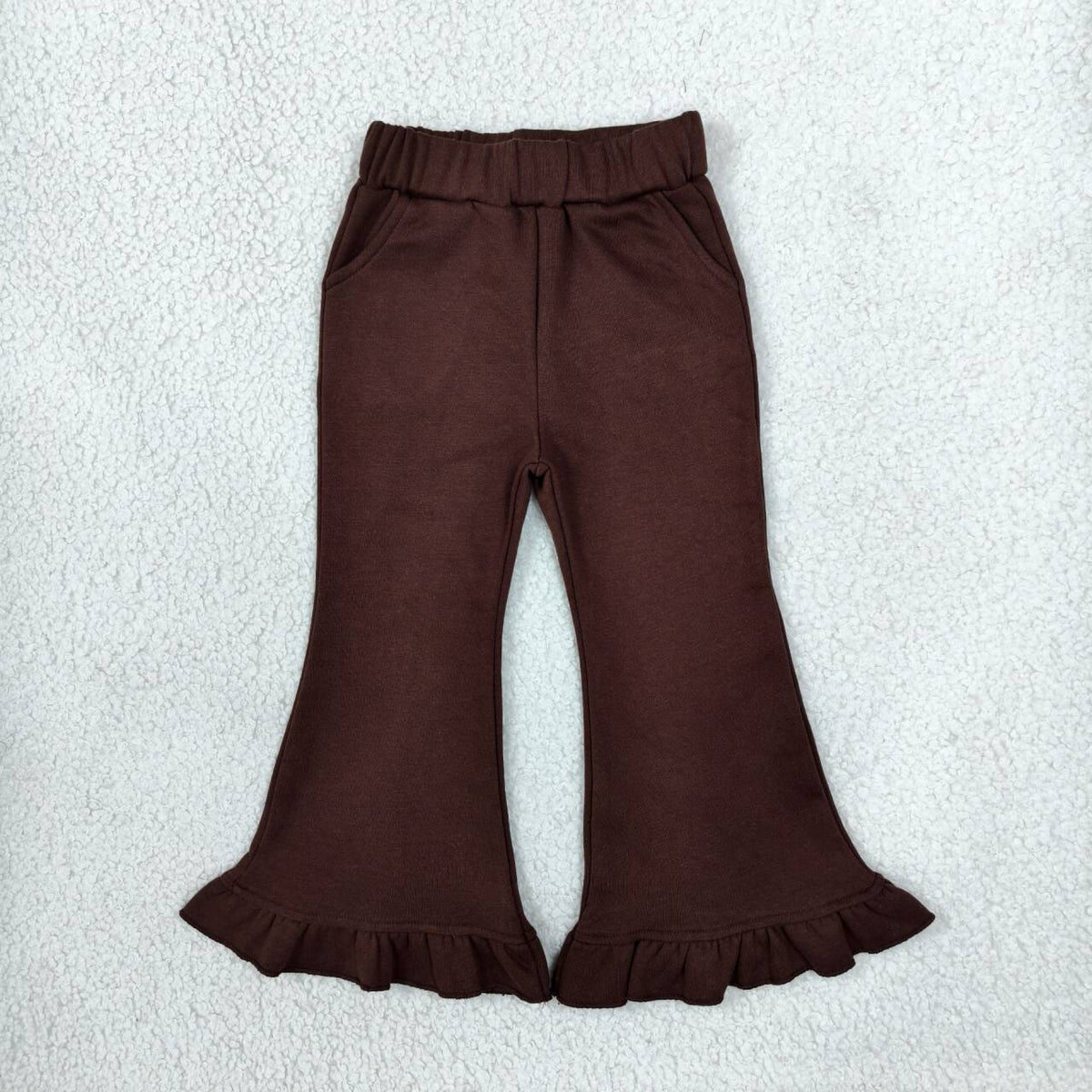 P1074 Dark Brown Cotton Girls Bell Bottom Pants