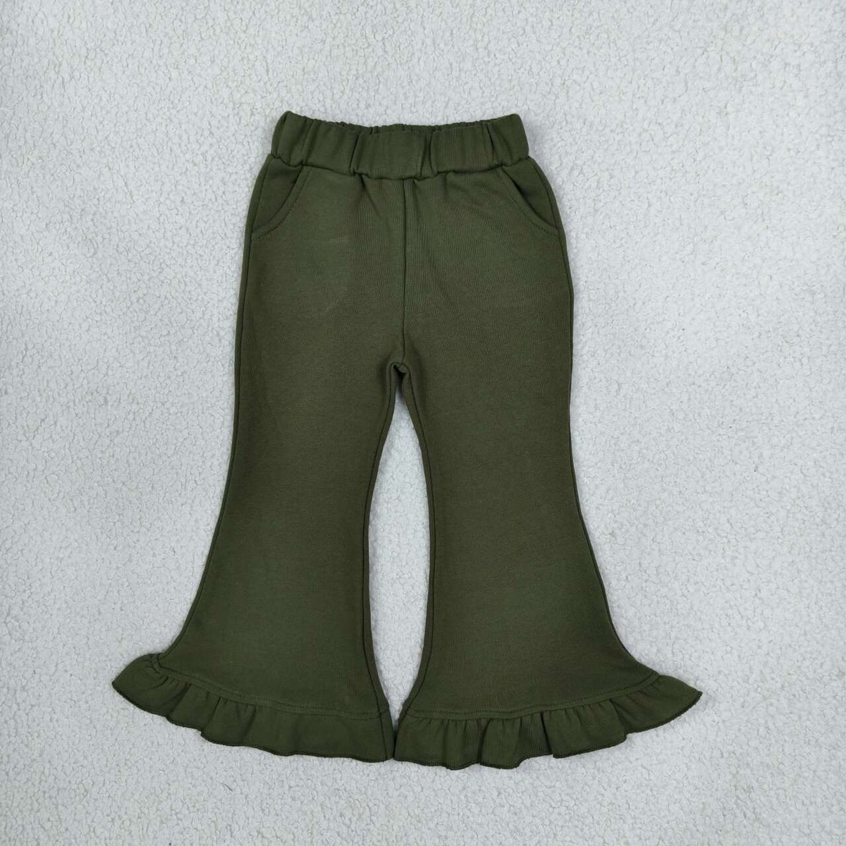 P1075 Olive Green Cotton Girls Bell Bottom Pants