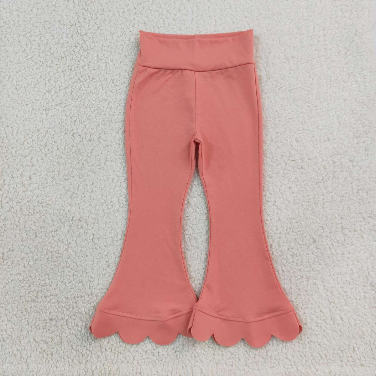 GSPO2338 Pink Cotton Scallop Edge Short Sleeve Bell Pants Girls Clothes Set